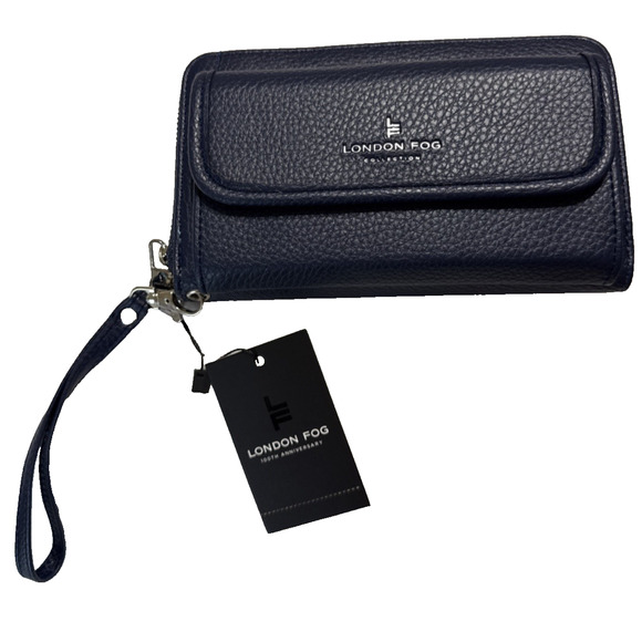 London Fog Handbags - London Fog Wristlet Wallet Long Zip Around Felicity Bue Pebbled Faux Leather